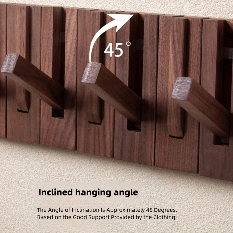 Piano key-style coat rack, key-shaped wall hook for entryway and bedroom, no-drill wall-mounted coat and hat hook, walnut and beech wood-Lovesyouforever