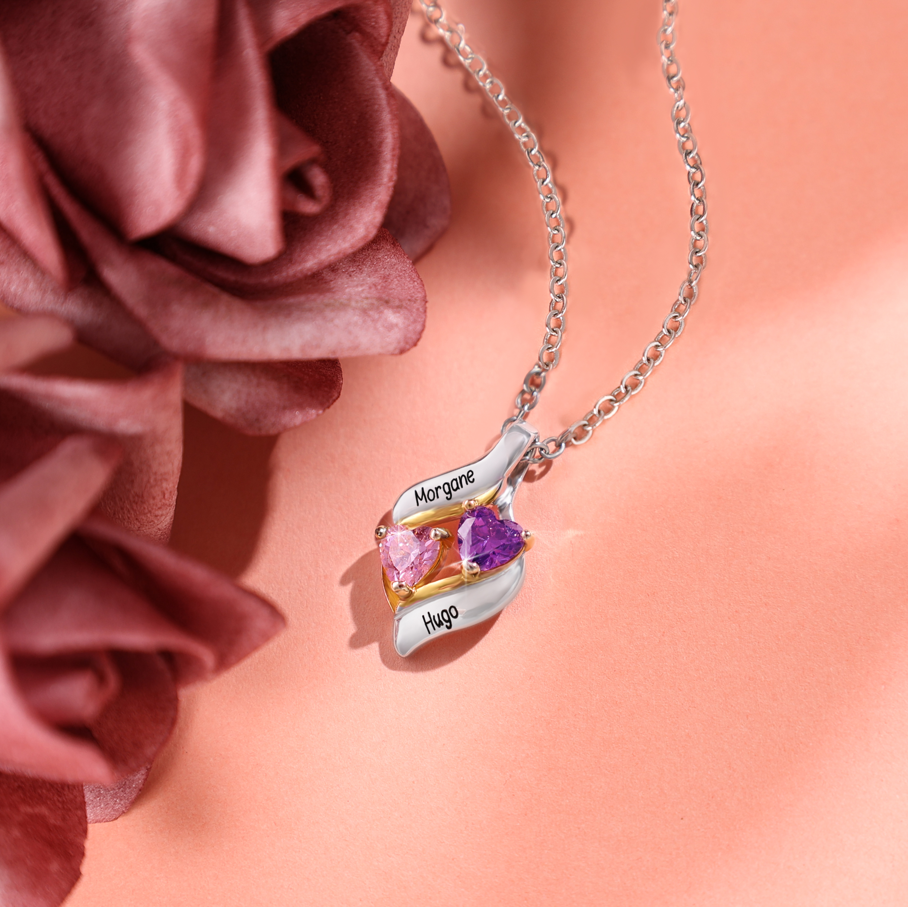 Birthstone Heart Necklace for Couples - main view