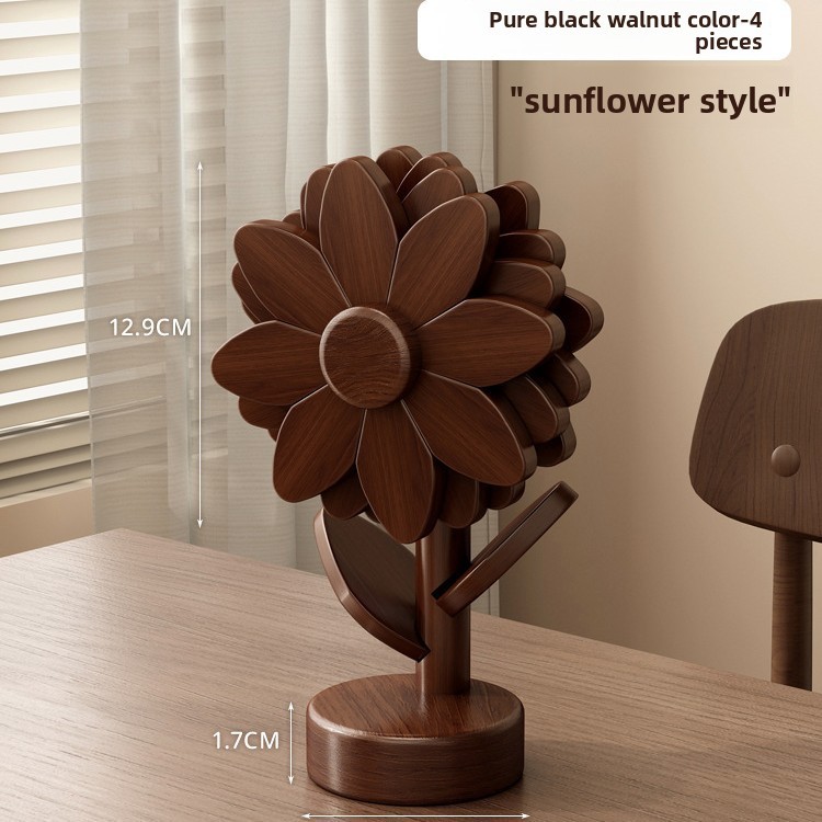 Sunflower placemat, solid wood heat-insulating mat, anti-scalding and high-temperature resistant, for kitchen and home use, table mat for bowls, plates, and cups, heat-resistant mat-Lovesyouforever