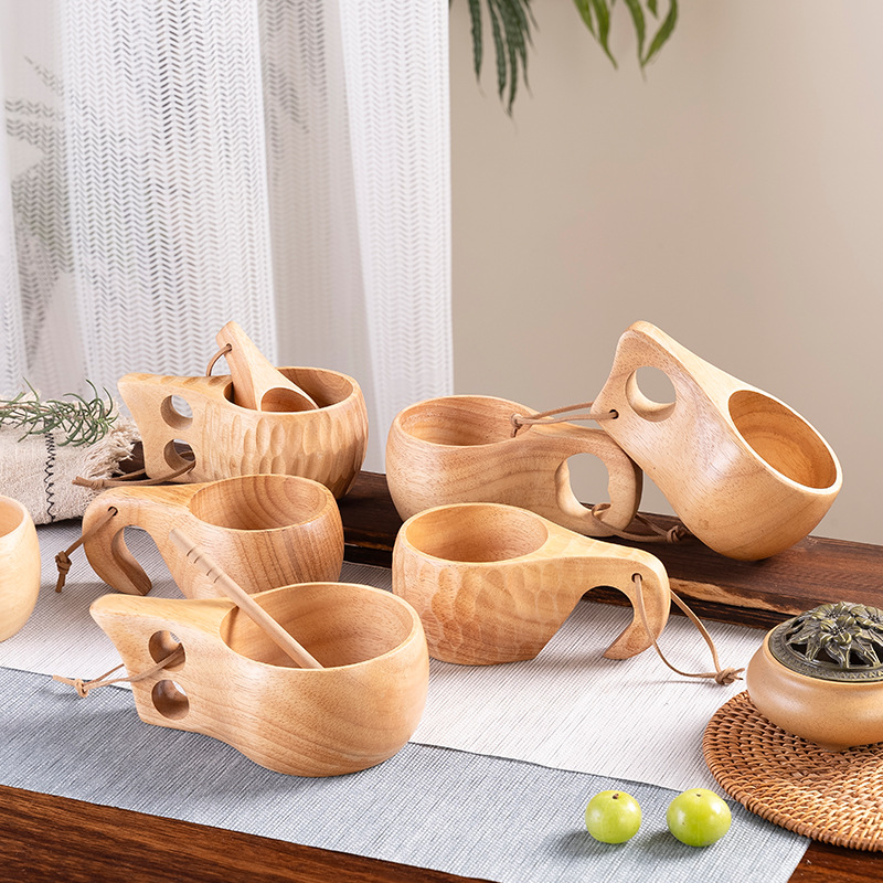 DIY walnut wood milk cup, acacia wood salad cup, solid wood creative mug with handle, coffee cup-Lovesyouforever