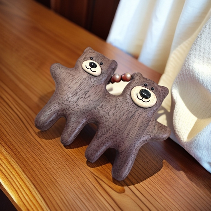 Bear's Best Friend Massage Comb, Black Walnut Wood, Cute Cartoon Meridian Wooden Comb for Head Therapy, Full Body Use to Relieve Stress and Tiredness-Lovesyouforever