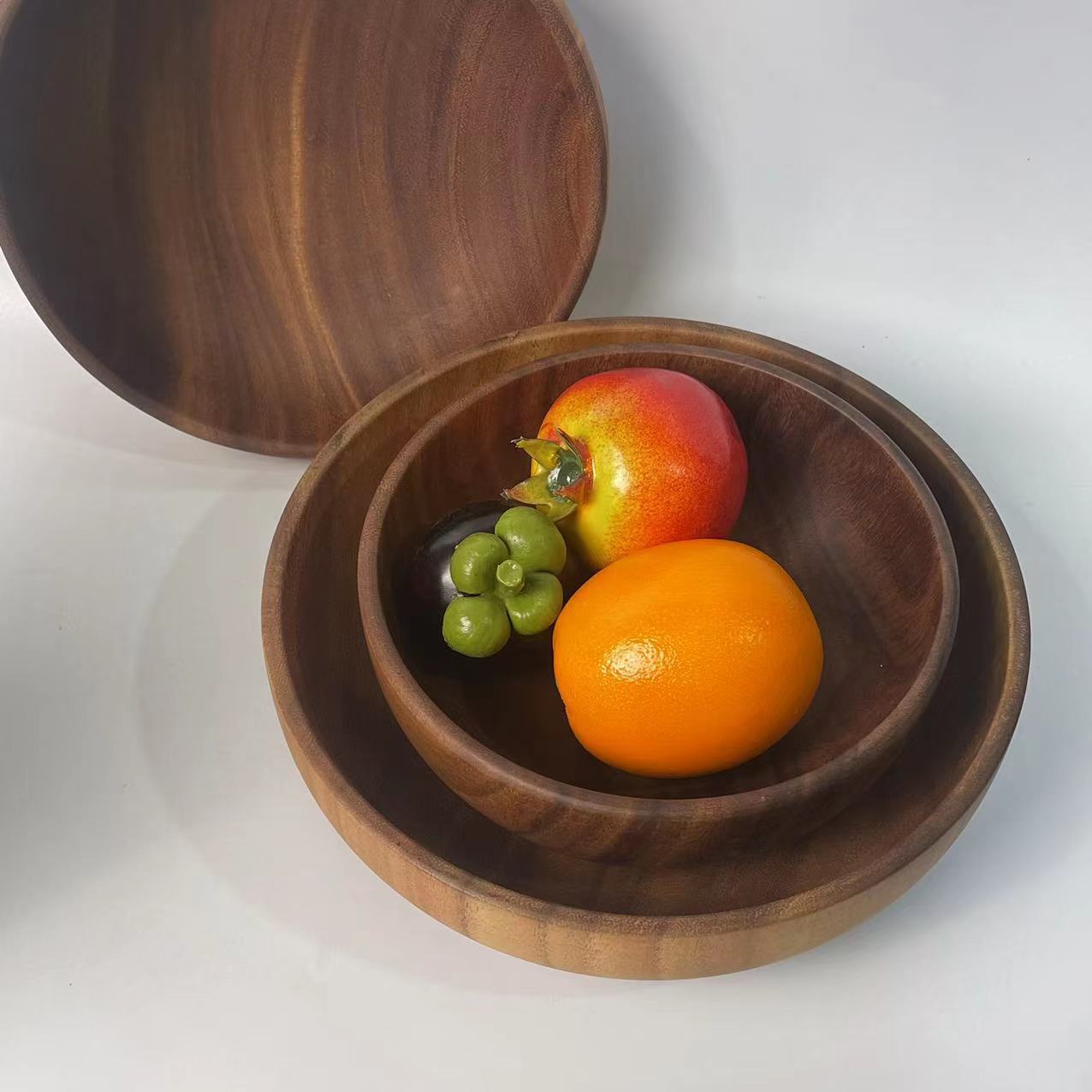 Solid walnut wood salad bowl, solid wood flat-bottomed large soup bowl, home use acacia wood exquisite bowl, noodle soup bowl, wooden basin-Lovesyouforever