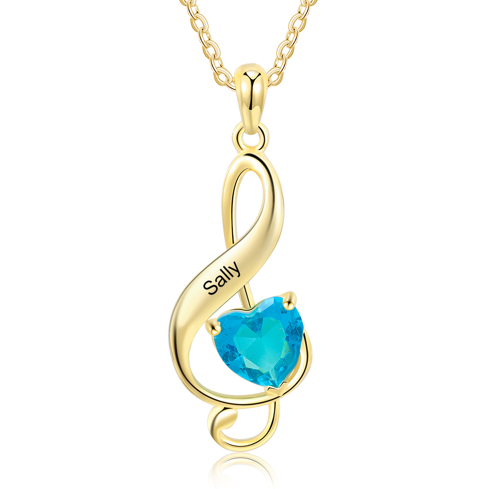 Musical Notes Pendant Necklace 1 Personalized First Name with Birthstone-Lovesyouforever