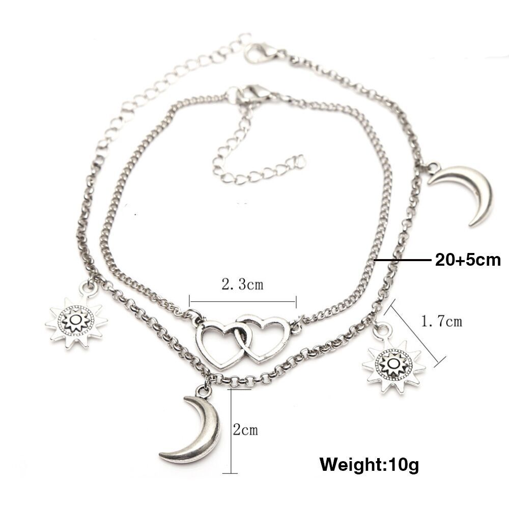 Bohemia Sun and Moon Anklet Summer Beach Accessories Double Layer Anklet-Lovesyouforever