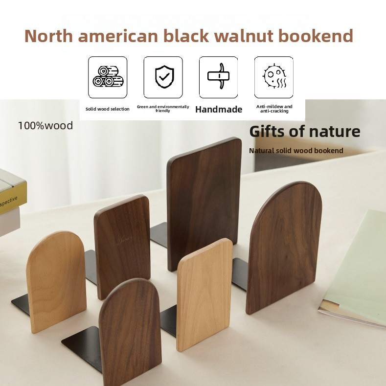 North American black walnut wood bookends, creative beech wood book supports, thick and sturdy, cute and creative children's desk bookends-Lovesyouforever