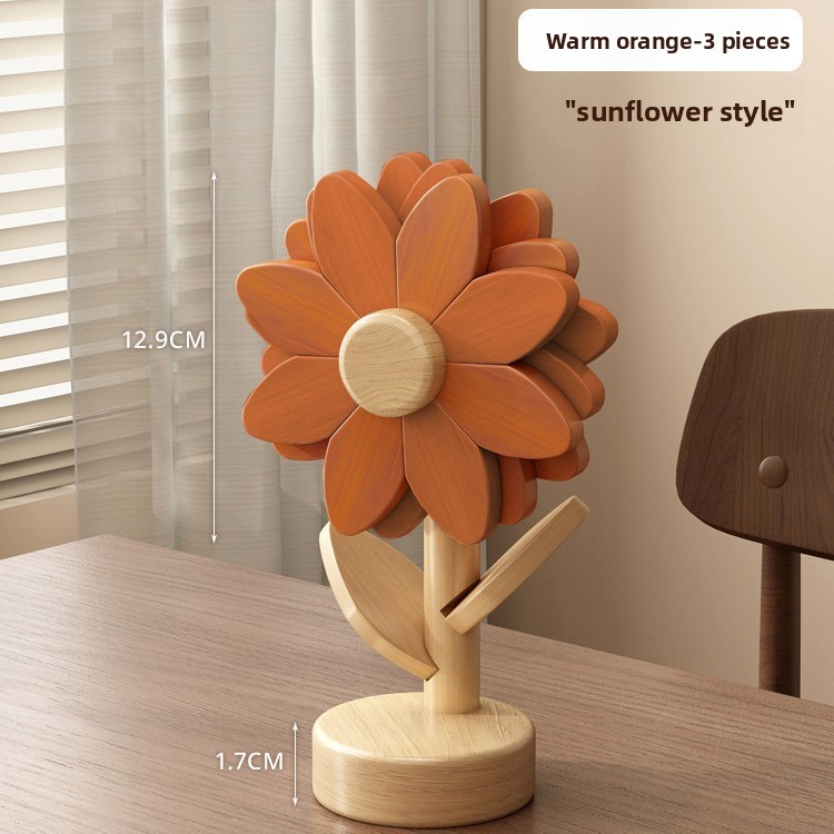 Sunflower placemat, solid wood heat-insulating mat, anti-scalding and high-temperature resistant, for kitchen and home use, table mat for bowls, plates, and cups, heat-resistant mat-Lovesyouforever
