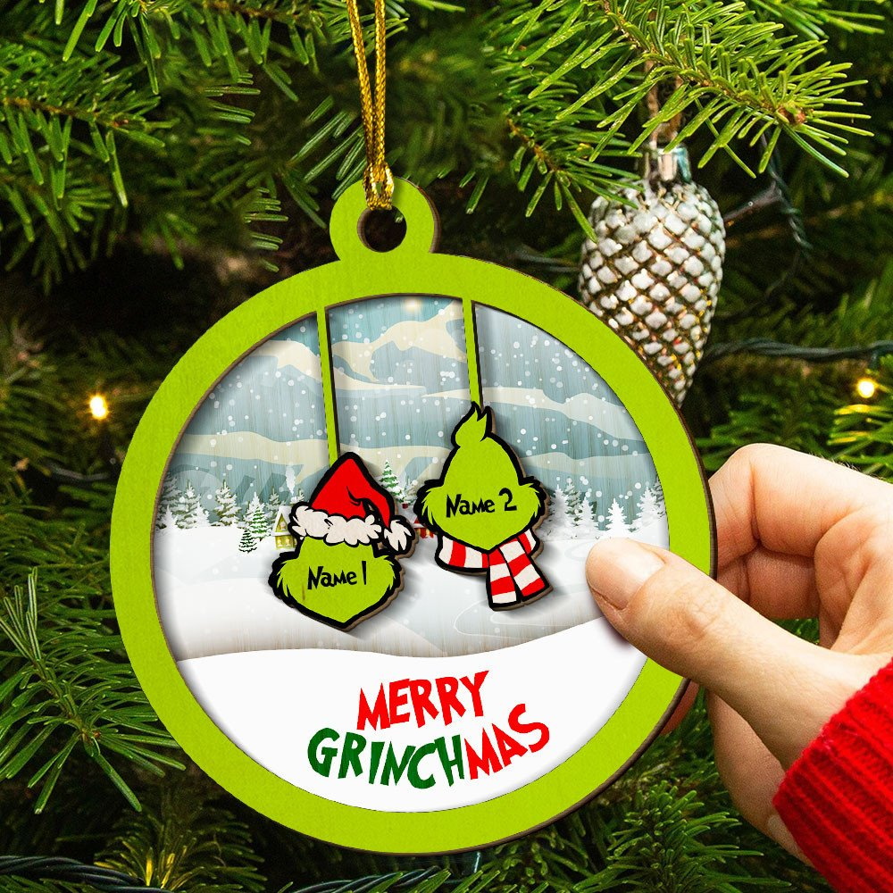 MERRY GRINCHMAS Grinch Personalized Christmas Ornament Engraved 4 Names Gifts For Family-Lovesyouforever