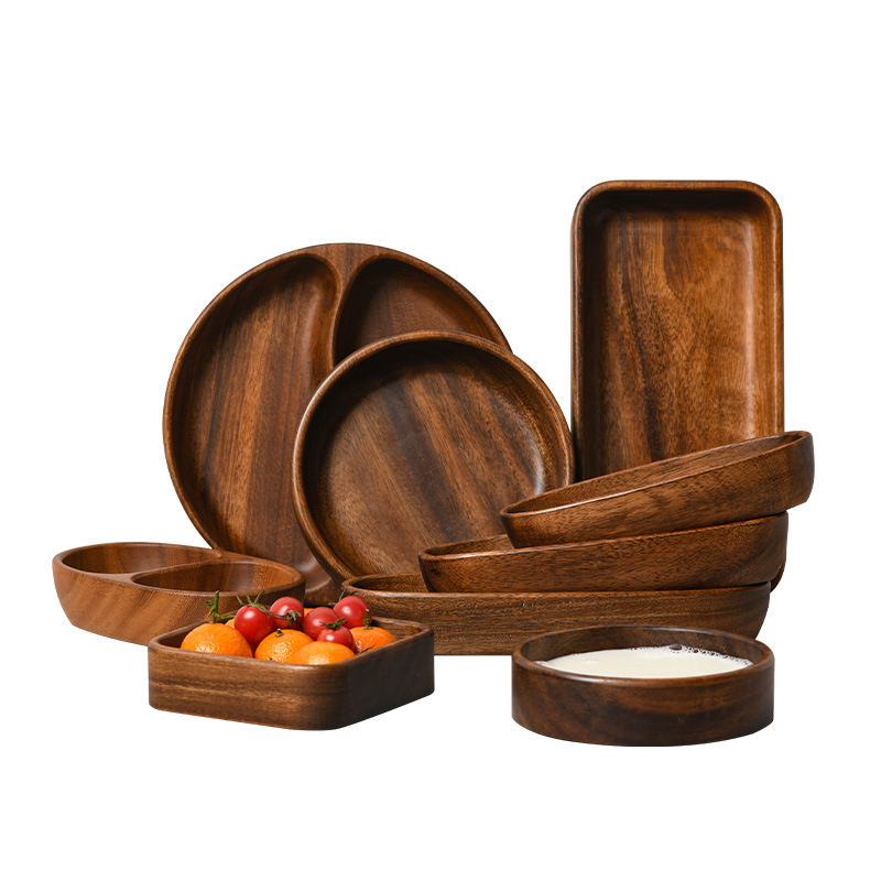Walnut wood exquisite fruit plate, salad bowl, solid wood tray, rectangular household snack and fruit serving dish, acacia wood dinner plate-Lovesyouforever