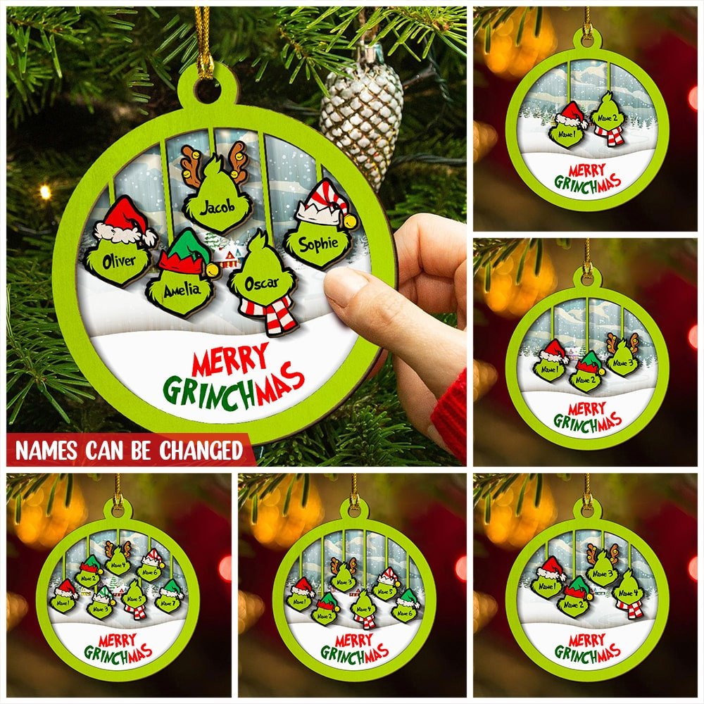 MERRY GRINCHMAS Grinch Personalized Christmas Ornament Engraved 4 Names Gifts For Family-Lovesyouforever