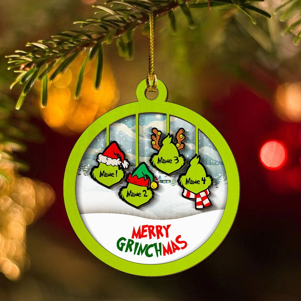 MERRY GRINCHMAS Grinch Personalized Christmas Ornament Engraved 4 Names Gifts For Family-Lovesyouforever