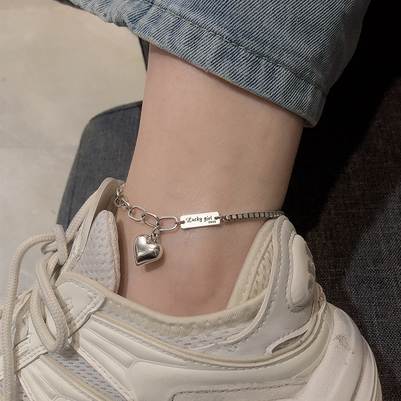 925 Silver Heart Pendant Ankle Bracelet for Women-Lovesyouforever