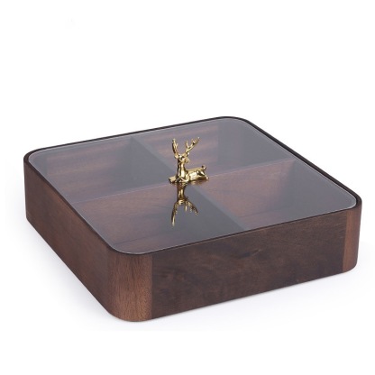 Walnut wood "Yilu" (with you) stackable snack, seed, fruit tray with lid, living room tea set storage box, dry fruit box-Lovesyouforever