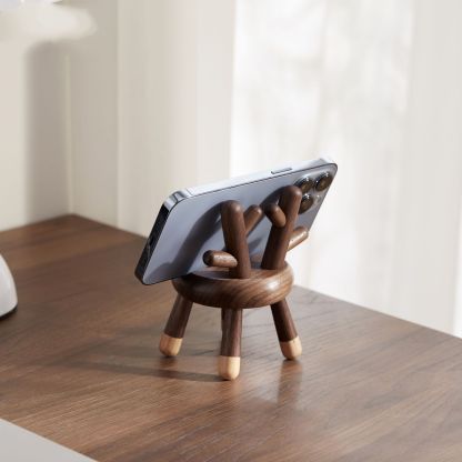 Black walnut wood desktop cartoon deer antler stool phone stand, personalized creative office lazy stand decoration-Lovesyouforever