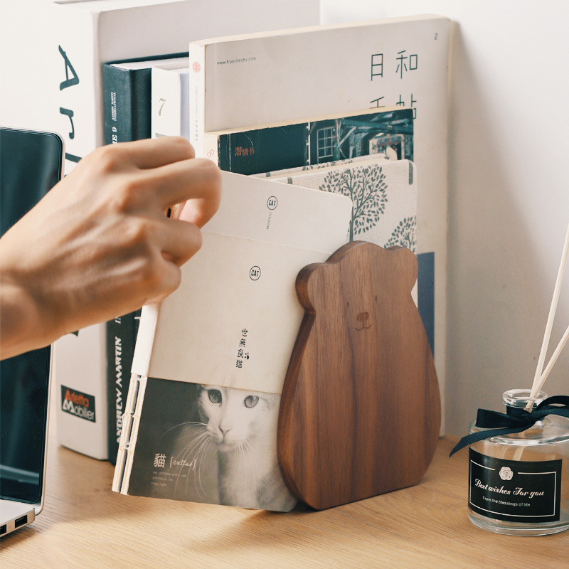 New school exquisite solid wood cartoon bookshelf desktop creative bookends cute student book supports simple wooden book stands-Lovesyouforever