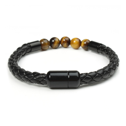 Tiger Eye & Black Onyx Beaded Bracelet – Unique Gift for Him | Jessemade-Lovesyouforever