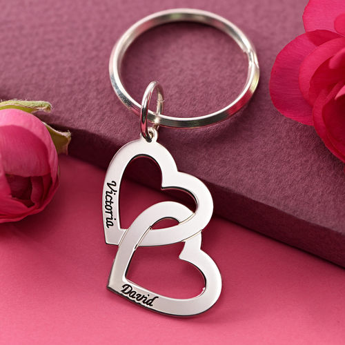 Personalized Double Heart Keychain Engraved 2 Names Gifts For Her-Lovesyouforever