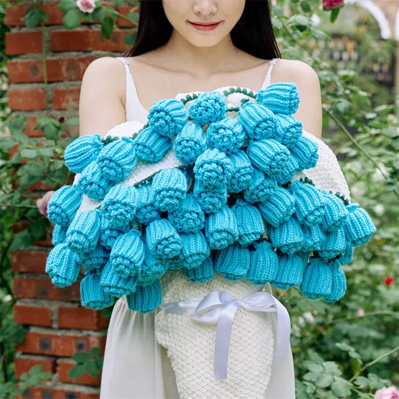 Hand-Knitted Red Rose & Sunflower Blanket Ready-Made Gift for Mother's Day-Lovesyouforever