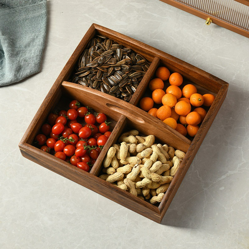 Walnut wood solid wood tray Japanese-style rectangular snack box wooden fruit tray household candy and tea tray dry fruit box-Lovesyouforever