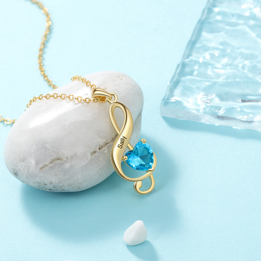 Musical Notes Pendant Necklace 1 Personalized First Name with Birthstone-Lovesyouforever