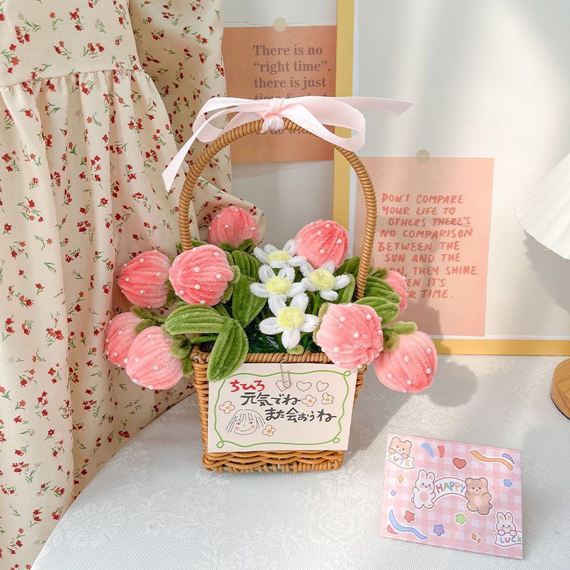 Finished strawberry twist sticks DIY handmade flower basket for picnic photo shoots, a creative desktop decoration for friends and girlfriends-Lovesyouforever