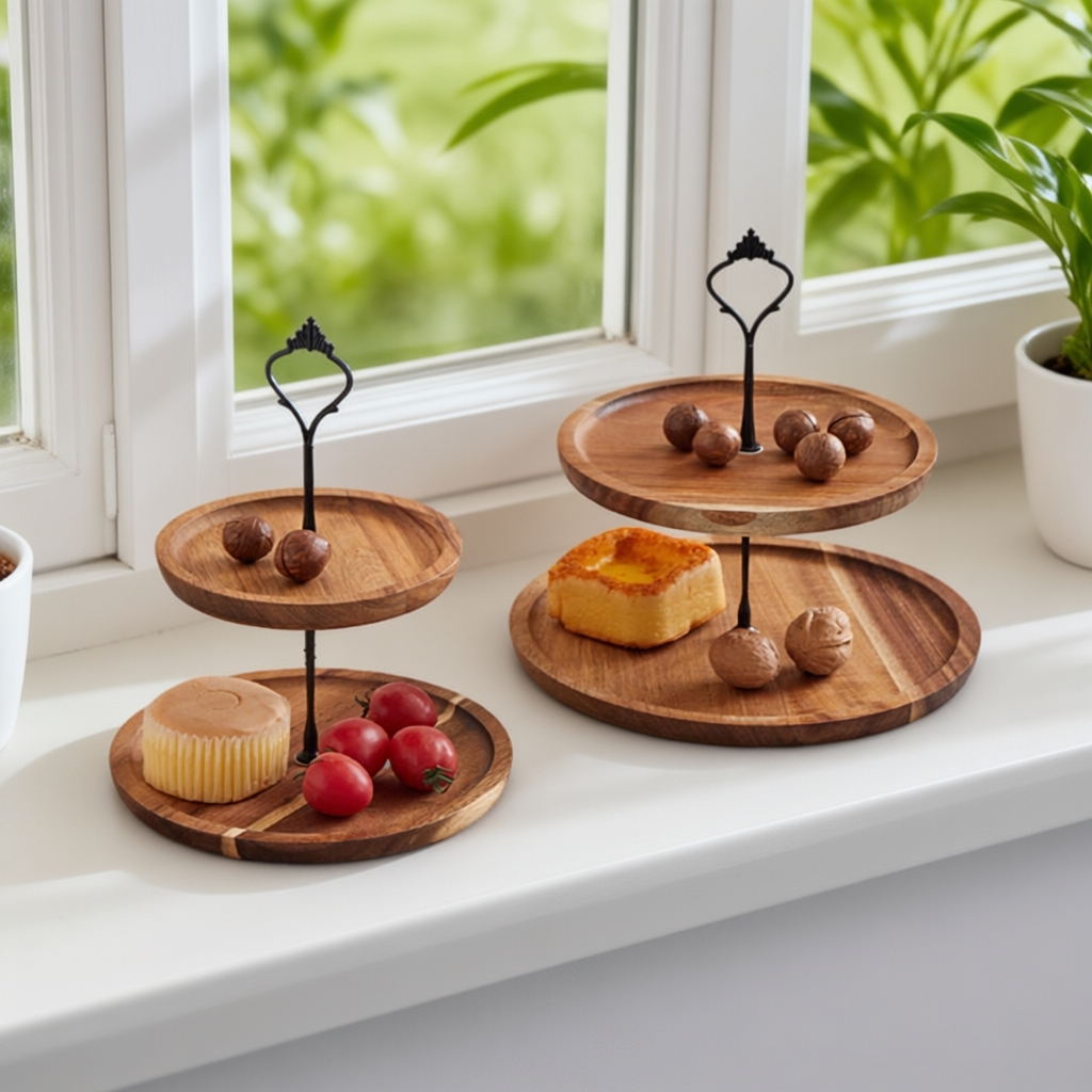 Simple and elegant double-layer dry fruit tray for living room, fruit storage tray, three-layer candy and snack tray, multi-layer wooden tray-Lovesyouforever
