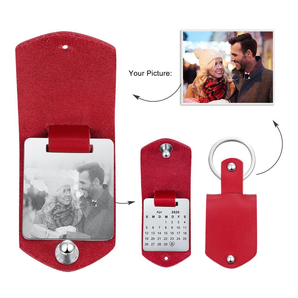 Personalized Photo Leather Keychain with Calendar-Lovesyouforever
