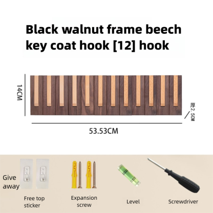 Piano key-style coat rack, key-shaped wall hook for entryway and bedroom, no-drill wall-mounted coat and hat hook, walnut and beech wood-Lovesyouforever