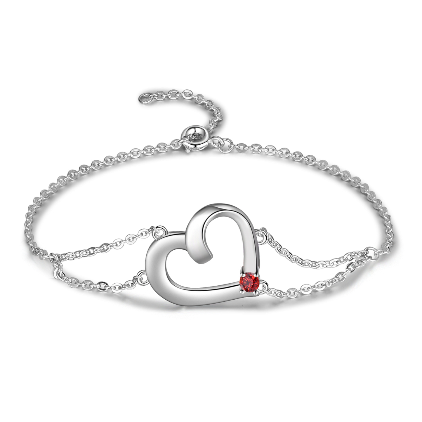 Personalized Heart Bracelet With 1 Birthstone Engraved Names Gift For Women-Lovesyouforever
