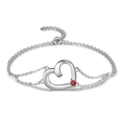 Personalized Heart Bracelet With 1 Birthstone Engraved Names Gift For Women-Lovesyouforever