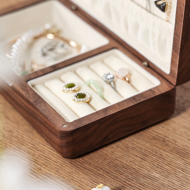 Black walnut solid wood ins-style high-end light luxury jewelry necklace storage box ring wooden box-Lovesyouforever