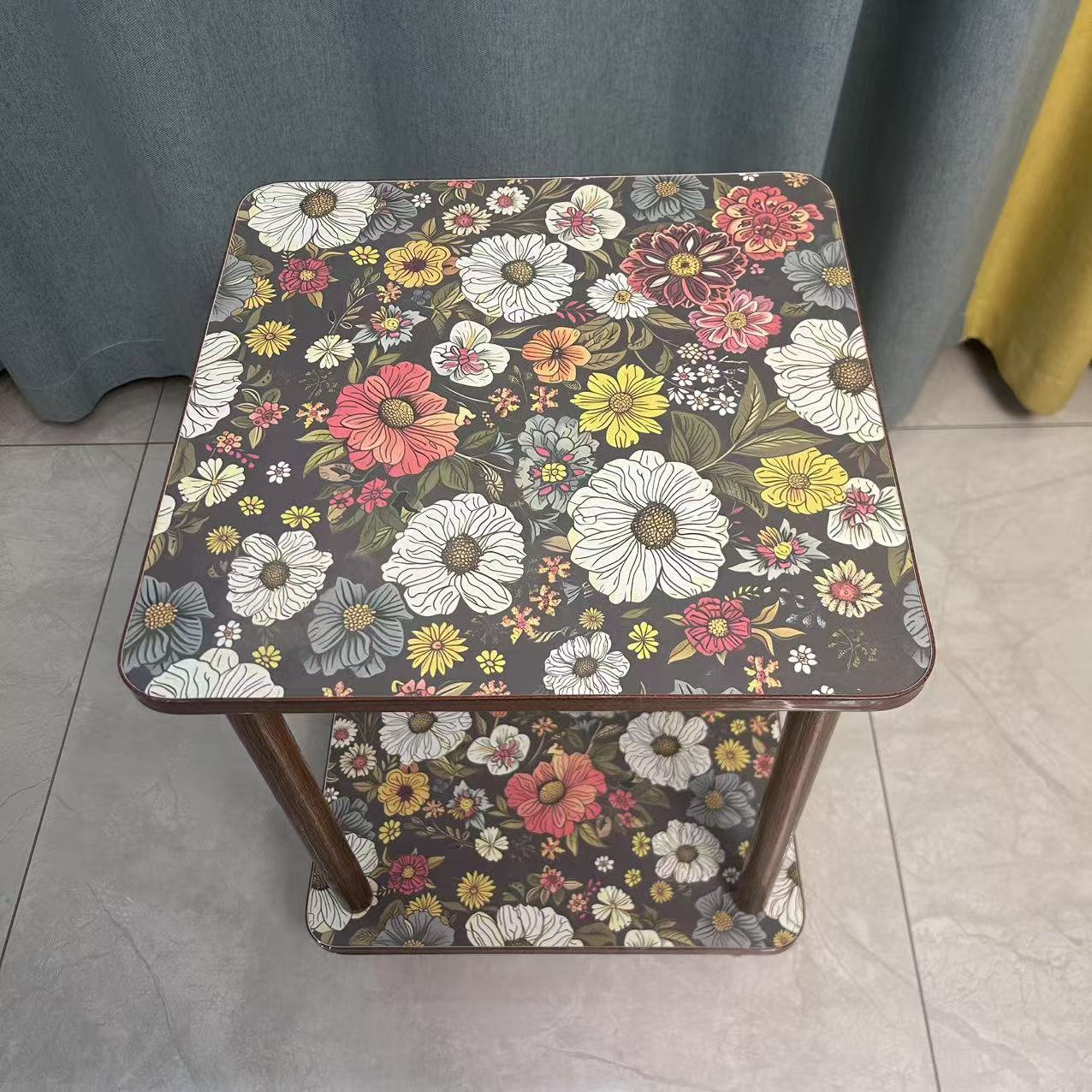 Mandala side table, coffee table, sofa side cabinet, Nordic pattern, trendy bedroom double-layer small table, living room bedside corner table-Lovesyouforever