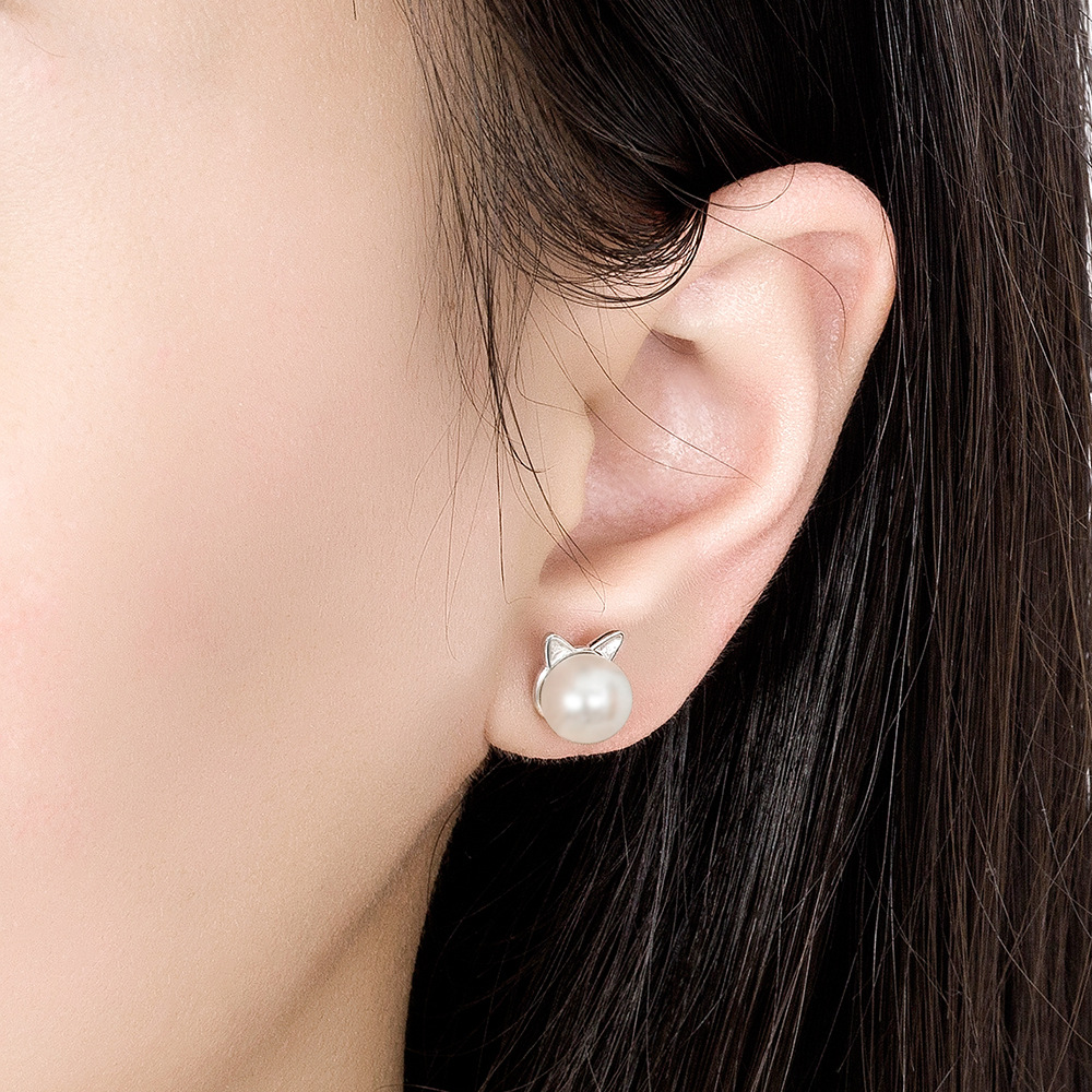 Kitten Shape Pearl Earrings For Woman-Lovesyouforever