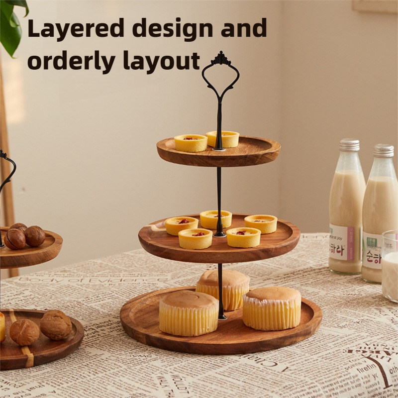 Simple and elegant double-layer dry fruit tray for living room, fruit storage tray, three-layer candy and snack tray, multi-layer wooden tray-Lovesyouforever