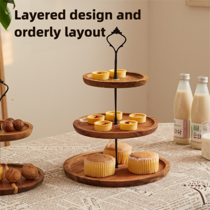 Simple and elegant double-layer dry fruit tray for living room, fruit storage tray, three-layer candy and snack tray, multi-layer wooden tray-Lovesyouforever
