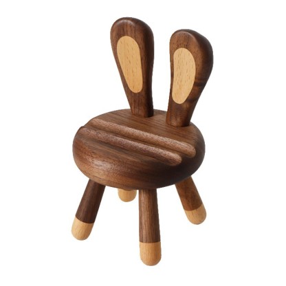 Black walnut wood chair phone stand, creative cute rabbit stool, cartoon live streaming desktop solid wood ornament stand-Lovesyouforever