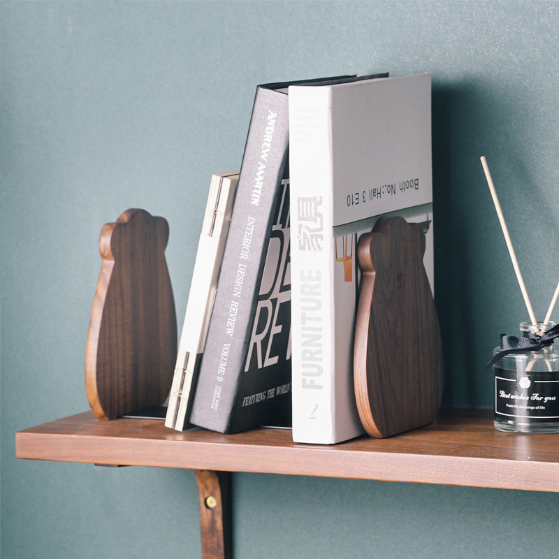 New school exquisite solid wood cartoon bookshelf desktop creative bookends cute student book supports simple wooden book stands-Lovesyouforever