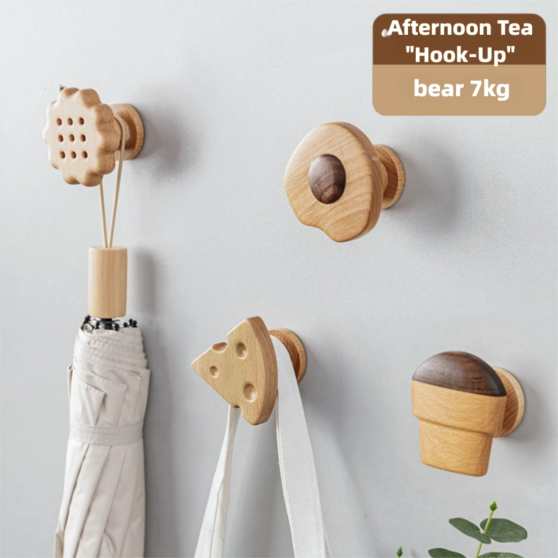 Cute solid wood hooks for hanging clothes, coat hooks for entryway, wall-mounted wooden hangers, creative adhesive hooks-Lovesyouforever