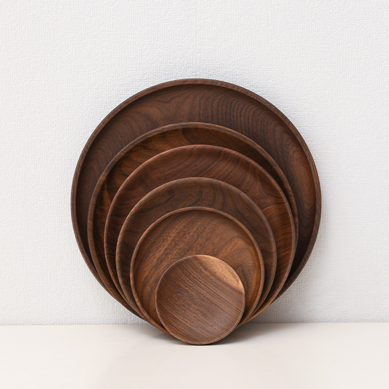 North American black walnut wood tray, solid wood dessert and snack plate, wooden fruit plate, round dried fruit tray, anti-scald wooden tray-Lovesyouforever