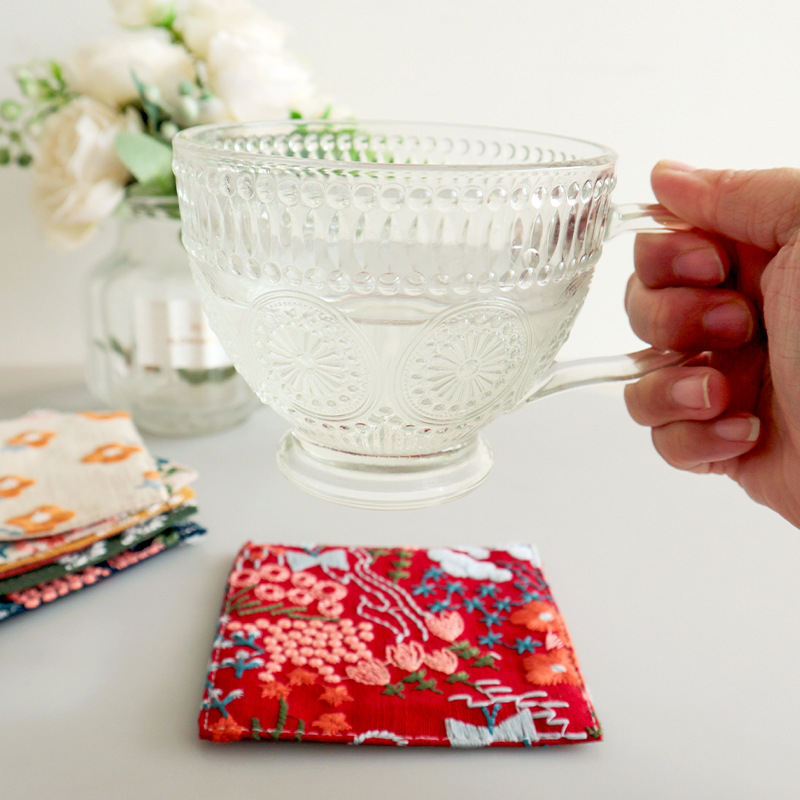 Ins-style embroidered cotton-linen coasters, embroidered fabric coasters, thickened heat-insulating mats, embroidered coffee coasters, tea coasters-Lovesyouforever