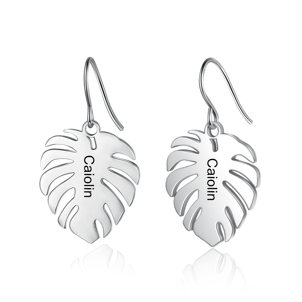 Leaf Earrings 2 Personalized First Names for Women-Lovesyouforever