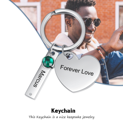 1 Name-Personalized Heart Keychain Custom Birthstone-Lovesyouforever