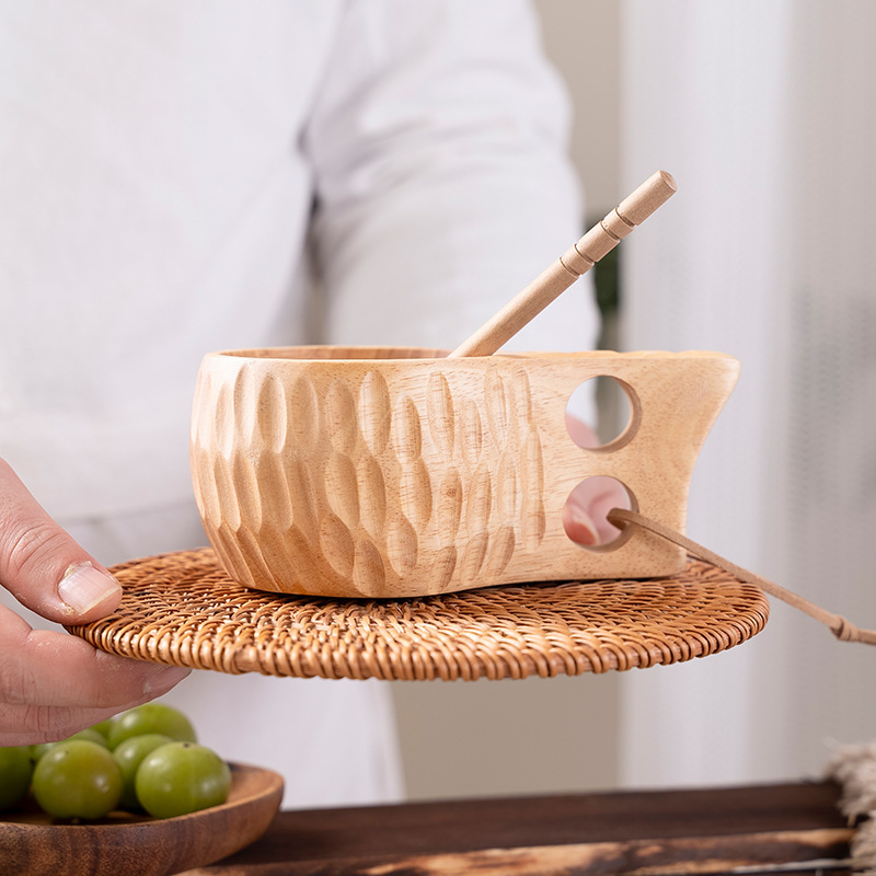 DIY walnut wood milk cup, acacia wood salad cup, solid wood creative mug with handle, coffee cup-Lovesyouforever