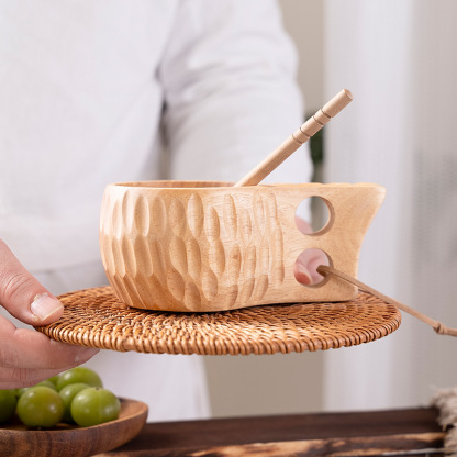 DIY walnut wood milk cup, acacia wood salad cup, solid wood creative mug with handle, coffee cup-Lovesyouforever