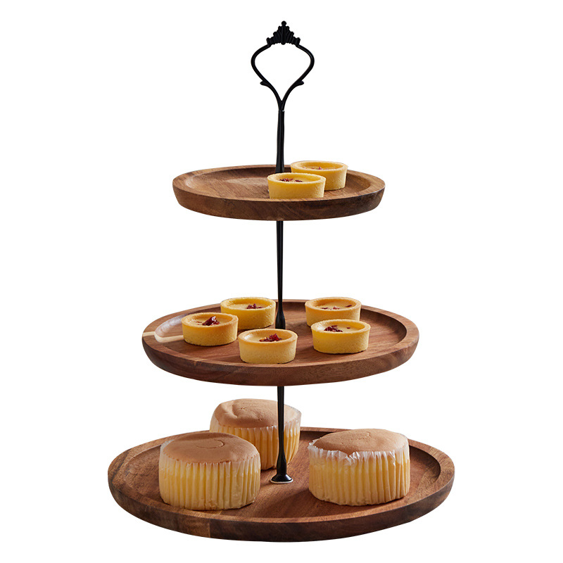 Simple and elegant double-layer dry fruit tray for living room, fruit storage tray, three-layer candy and snack tray, multi-layer wooden tray-Lovesyouforever