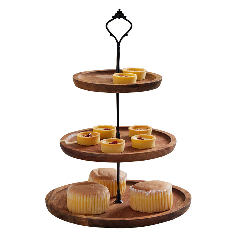 Simple and elegant double-layer dry fruit tray for living room, fruit storage tray, three-layer candy and snack tray, multi-layer wooden tray-Lovesyouforever