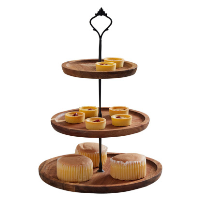 Simple and elegant double-layer dry fruit tray for living room, fruit storage tray, three-layer candy and snack tray, multi-layer wooden tray-Lovesyouforever