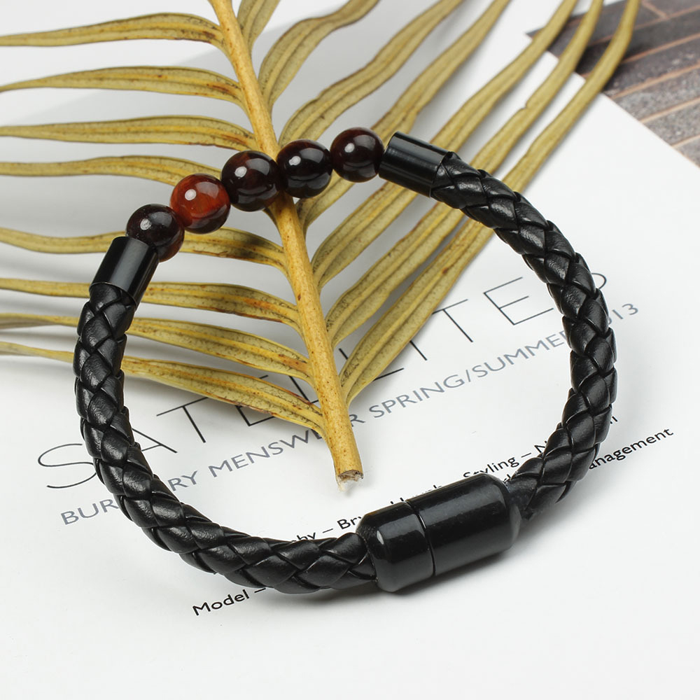 Tiger Eye & Black Onyx Beaded Bracelet – Unique Gift for Him | Jessemade-Lovesyouforever