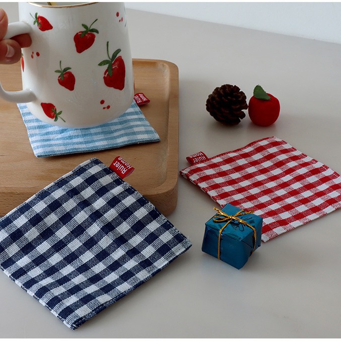 Fabric coasters, double-layer plaid heat-insulating coasters, square mug coasters-Lovesyouforever
