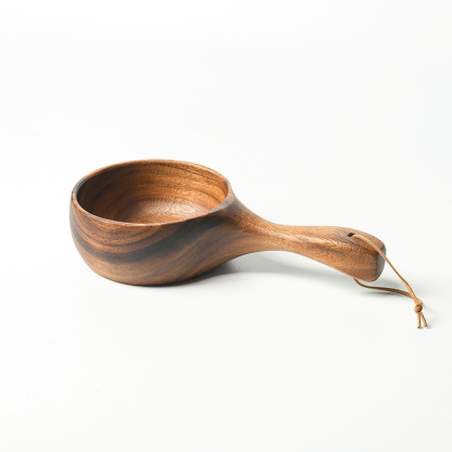 Korean-style solid wood handle bowl, acacia wood water scoop, solid wood measuring spoon, large water scoop, South American walnut wood salad bowl-Lovesyouforever