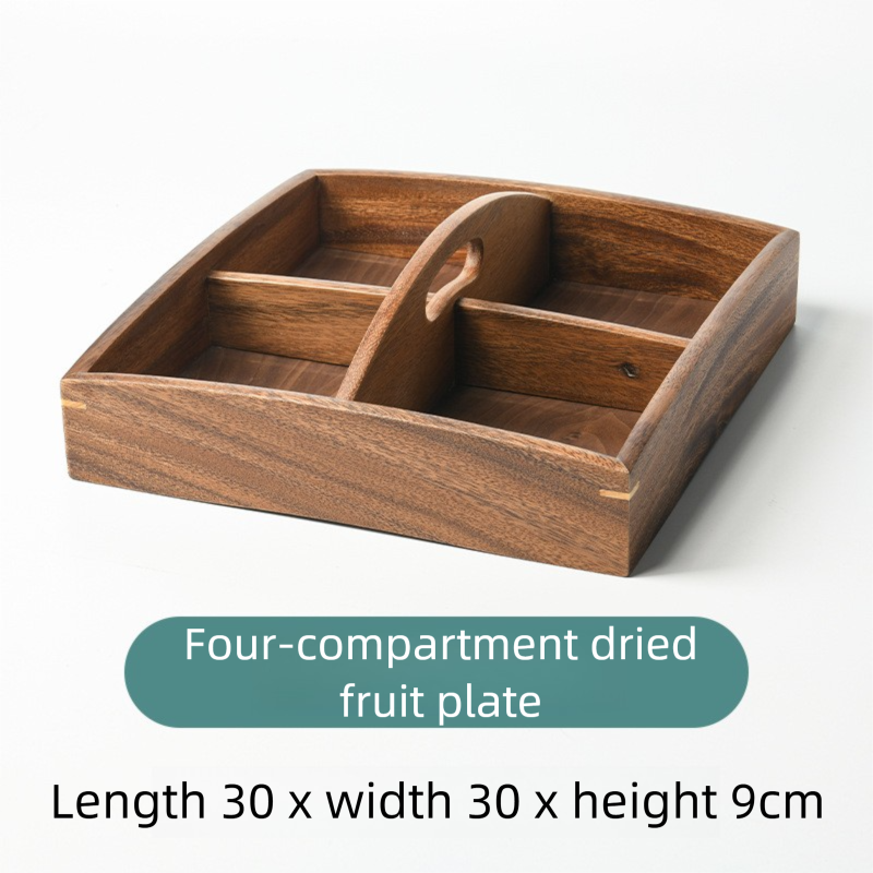 Walnut wood exquisite fruit plate, salad bowl, solid wood tray, rectangular household snack and fruit serving dish, acacia wood dinner plate-Lovesyouforever